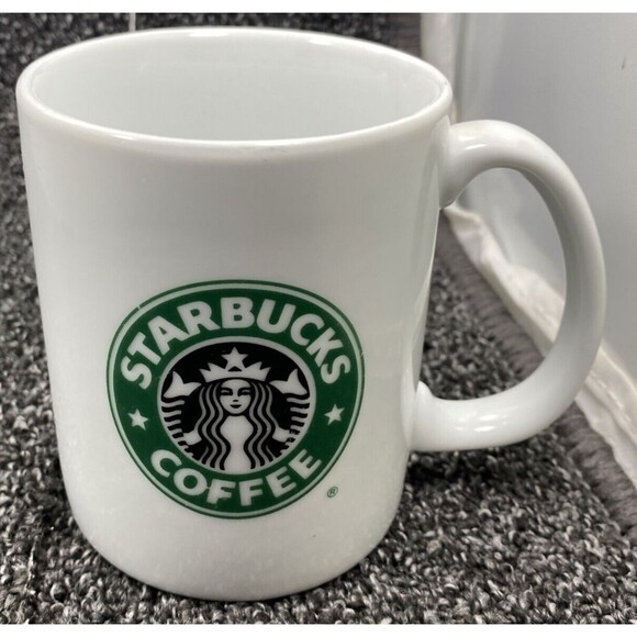 STARBUCKS Coffee Mug Double Sided Mermaid Logo Green White Black 10oz Tea Cup - Picture 4 of 8
